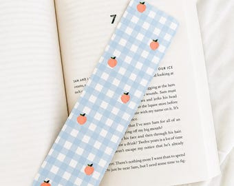 Peaches and Gingham Bookmark | Bookish Stationary | Cardstock Bookmark