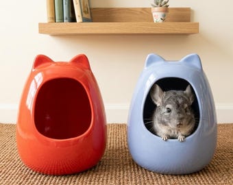 Handmade Ceramic Small Pet Home – Dust Bath Container, Food Bowl & Cozy Hideout