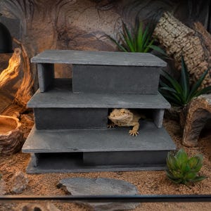 Open-Back Slate Hide – 3-Level Reptile Shelter for Snakes, Turtles & Aquarium Pets