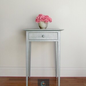 Handmade Crackled Blue Side Table: Shabby Chic Nightstand