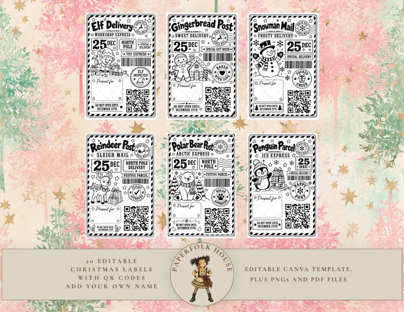 20 Santa Tracker Christmas Gift Labels, Editable Canva Template, 4x6 ...