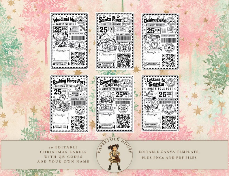 20 Santa Tracker Christmas Gift Labels, Editable Canva Template, 4x6 ...