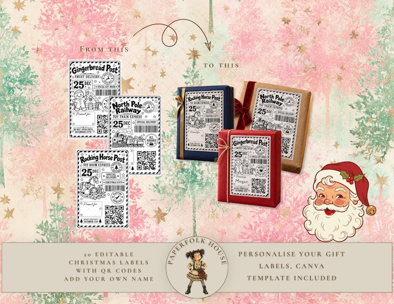 20 Santa Tracker Christmas Gift Labels, Editable Canva Template, 4x6 ...