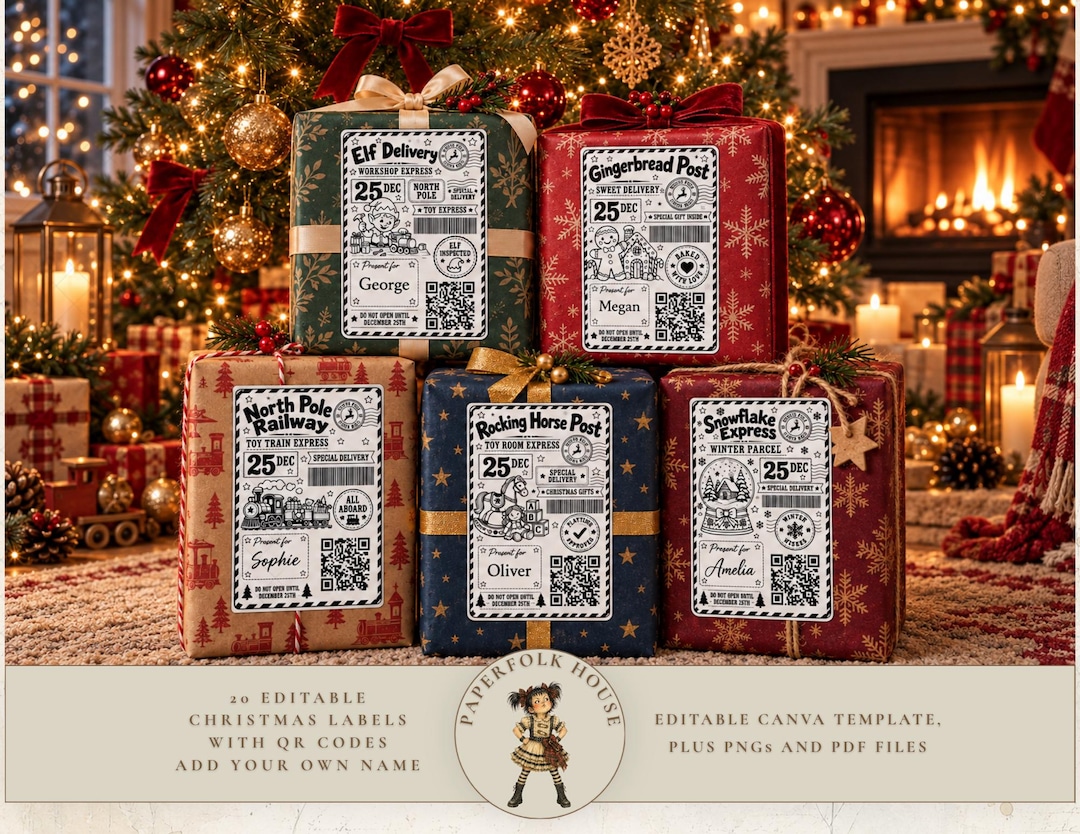 20 Santa Tracker Christmas Gift Labels, Editable Canva Template, 4x6 ...