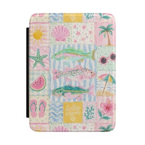 Beach Patchwork Kindle Case | Tropical Fish Seashells Palm Trees