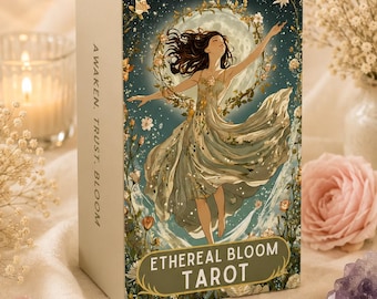 Bloom Tarot Deck – 78-Card Floral Tarot Set with Guidebook | Dreamy Moon & Flower Artwork for Intuitive Readings