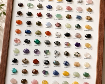 80 Natural Gemstones Collection Frame | Mineral Specimen Display, Geological Wall Art