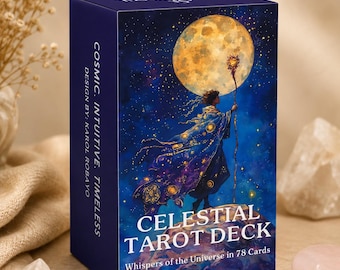 Celestial Tarot Deck, 78 Tarot Cards, Moon Tarot, Spiritual Guidance Cards, Divination Deck, Meditation Gift