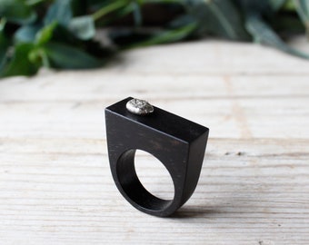 Wood ring men, ring wood women, wood and silver rings, ebony wedding handmade ring, wooden jewelry, engagement ring band, handmade wood ring