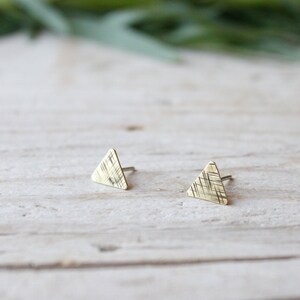 Triangle tiny stud earrings, gold lobe earrings, men stud earrings, handmade brass earrings, minimal stud earrings, triangle earrings image 7