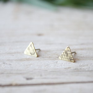 Triangle tiny stud earrings, gold lobe earrings, men stud earrings, handmade brass earrings, minimal stud earrings, triangle earrings