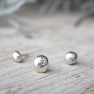 Set of three 925 sterling silver earrings, handmade tiny stud lobe earrings, silver sphere lobe earrings for man and woman image 1