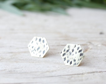 Hexagon tiny stud earrings, gold lobe earrings, men stud earrings, handmade brass earrings, minimal stud earrings, triangle earrings