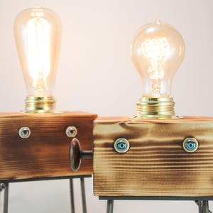 Reclaimed wood desk table lamp. Industrial style edison lamp handmade