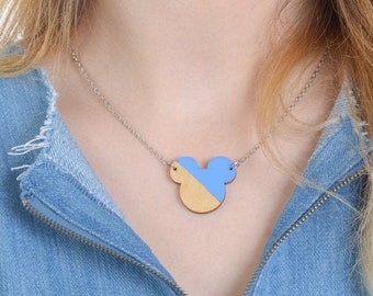 Collana topolino in legno dipinta a mano, collane animali regalo porta fortuna dipinti a mano con illustrazione d'autore