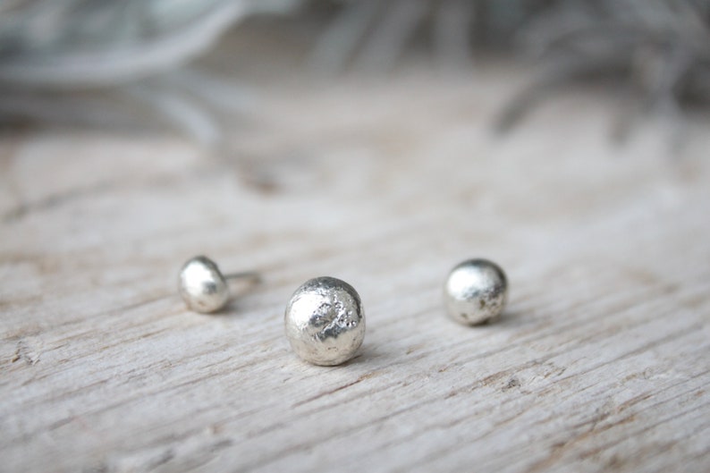 Set of three 925 sterling silver earrings, handmade tiny stud lobe earrings, silver sphere lobe earrings for man and woman image 1