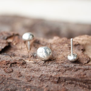 Set of three 925 sterling silver earrings, handmade tiny stud lobe earrings, silver sphere lobe earrings for man and woman image 7
