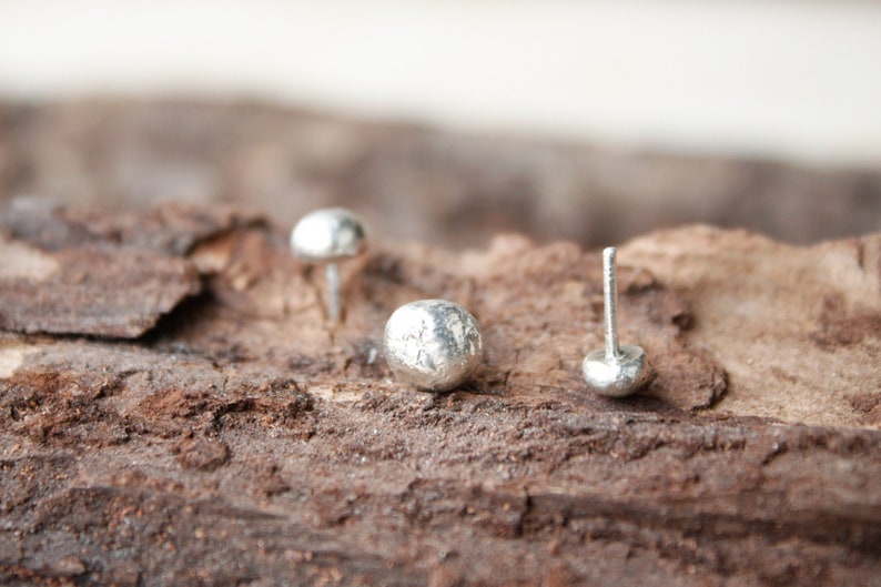 Set of three 925 sterling silver earrings, handmade tiny stud lobe earrings, silver sphere lobe earrings for man and woman image 7