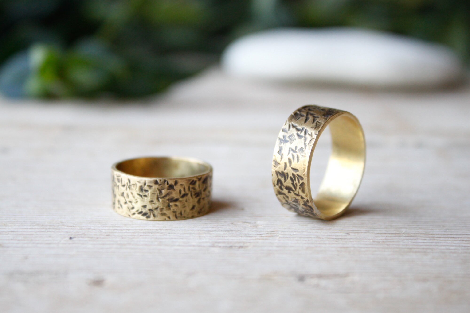 Wide gold band ring handmade with hammered brass. Band ring for men and ...