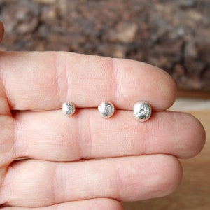 Set of three 925 sterling silver earrings, handmade tiny stud lobe earrings, silver sphere lobe earrings for man and woman image 6