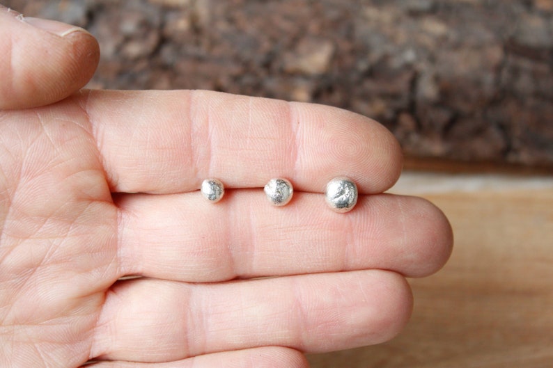 Set of three 925 sterling silver earrings, handmade tiny stud lobe earrings, silver sphere lobe earrings for man and woman image 6