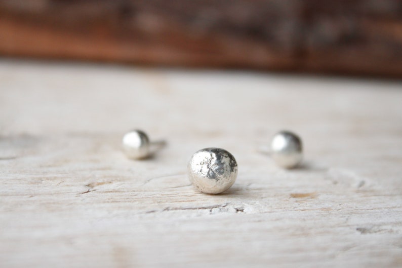 Set of three 925 sterling silver earrings, handmade tiny stud lobe earrings, silver sphere lobe earrings for man and woman image 4