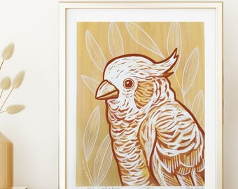 Wall Art Print with Cockatoo, Tropical Bird Art, Nursery Decor, Bird Lover Gift