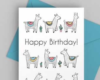 Happy Birthday Llama Card / Cute Birthday Card for Anyone / Animal Bday Card for Friend