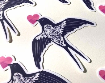 Vinyl Sticker with Swallow, Small die-cut Sticker, Cute Bird Sticker