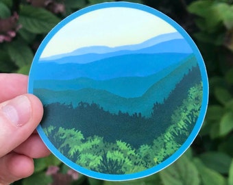 Blue Ridge Mountains Vinyl Sticker, 3&quot; Round Laptop Sticker for Nature Lover