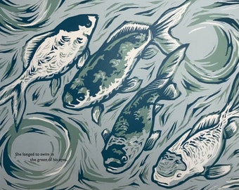 SPECIAL EDITION Lino cut Print with Fish