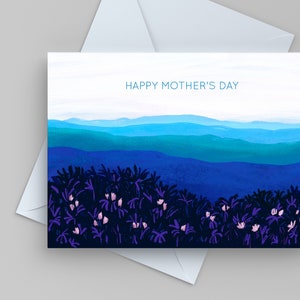 Carte de fête des mères heureuse avec des montagnes, carte pour maman