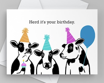 Funny Cow Birthday Card for Friend, Cute Happy Birthday Card for Him, Card from Group, Office Birthday