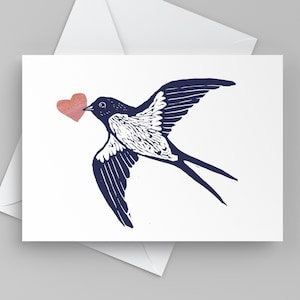 Sweet Valentine Card with Bird,  I Love You Card for Friend, Thinking of You