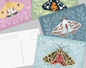 Conjunto de postales de polillas de primavera, lindas tarjetas postcrossing, regalo para amantes de la naturaleza