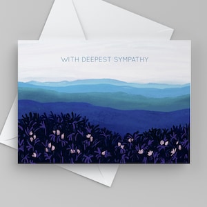 Carte de sympathie avec des montagnes, jolie carte de condoléances pour le deuil et la perte