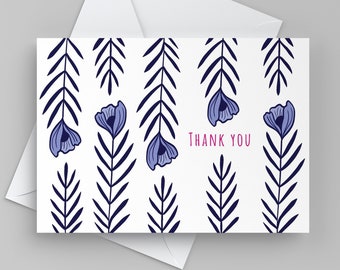 Floral Thank You Note Card, Blank Inside 5 x 7