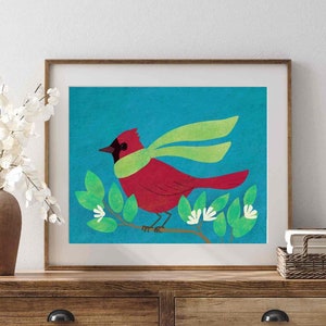 Winter Cardinal Wall Art Print, Cute Bird Art, Modern Seasonal Home Decor image 1