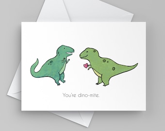 You're Dino-mite Valentine Card, Funny I Love You Card with Dinosaurs