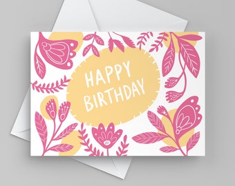 Floral Happy Birthday Card, Birthday Card for Her, Pretty Card for Friend