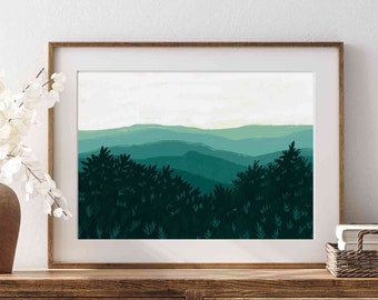 Smoky Mountains Archival Print, Blue Ridge Parkway Wall Art Print, Modern Home Decor Gift for Her