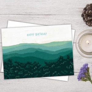 Carte d'anniversaire avec des montagnes, carte Blue Ridge pour lui, carte de joyeux anniversaire pour ami
