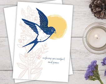 Sympathy Card with Swallow, Pretty Condolence Card for Comfort and Peace