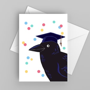 Carte drôle pour diplômé, carte de remise des diplômes avec corbeau