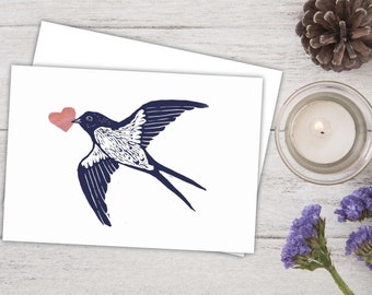 I Love You Card for Friend, Thinking of You Card, Sympathy Card with Swallow