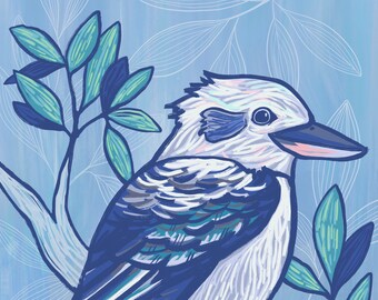 Wall Art Print with Kookaburra, Illustration Print, Nursery Art, Bird Lover Gift