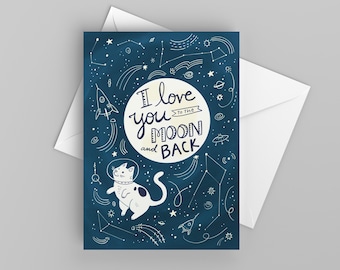 Sweet I Love You Card for Cat Lover, I Love you to the Moon and Back Valentine