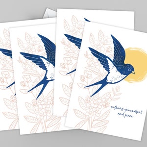 Cartes de sympathie avec hirondelle, jolies cartes de condoléances pour le deuil et la perte