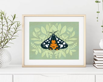 Wall Art Print with Tiger Moth, Colorful Insect Print, Modern Home Decor