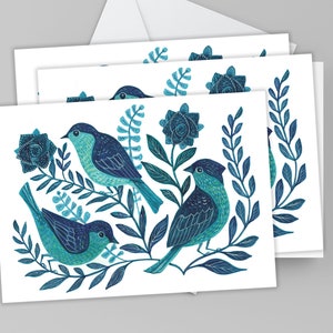 Ensemble de cartes de voeux faites main, cartes d'oiseaux d'art populaire